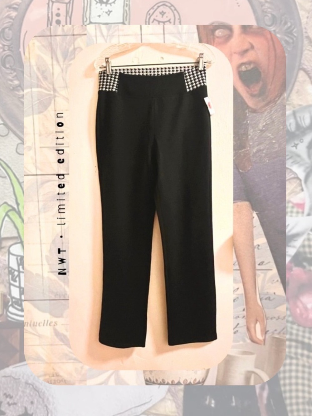 Patrizia Luca Herringbone Houndstooth Black White Colorblock Side Panel Trousers